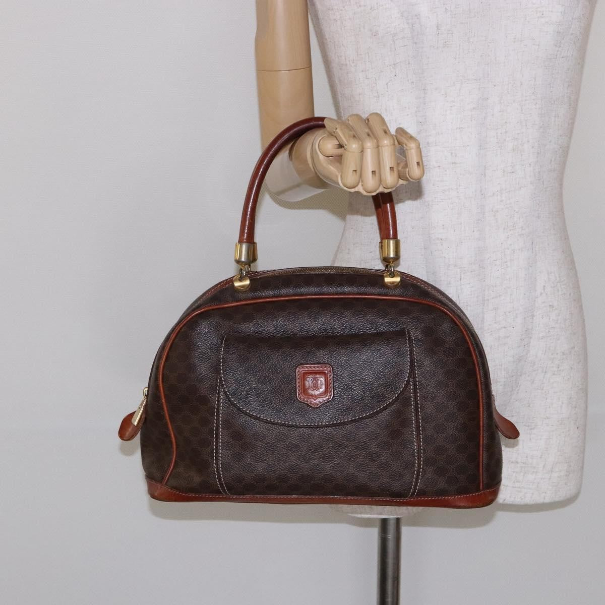 Celine Macadam Handbag Macadam with leather, BROWN, CANVAS, Handbag