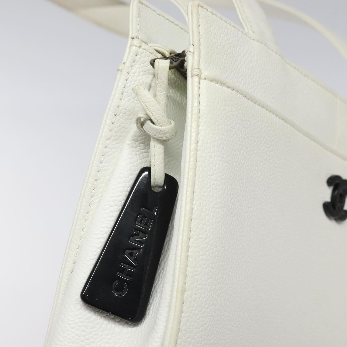 Chanel Vintage CC Lock Tote Caviar, WHITE, LEATHER, Shoulder bag