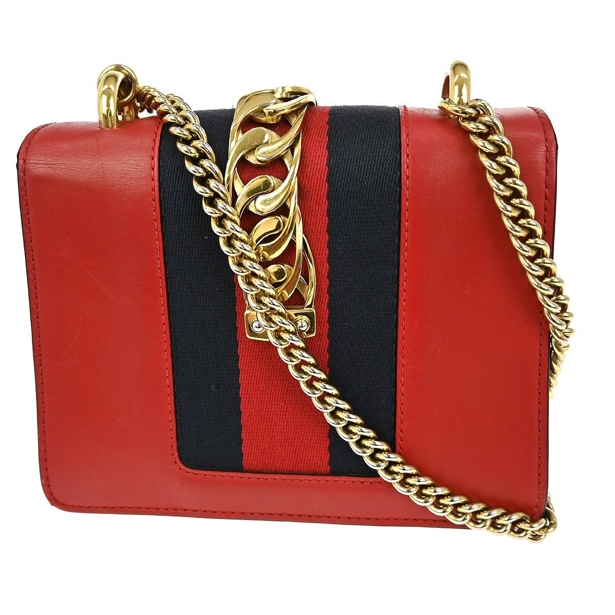 Gucci Sylvie Shoulder Bag Leather, RED, LEATHER, Shoulder bag