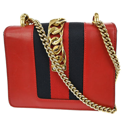 Gucci Sylvie Shoulder Bag Leather, RED, LEATHER, Shoulder bag