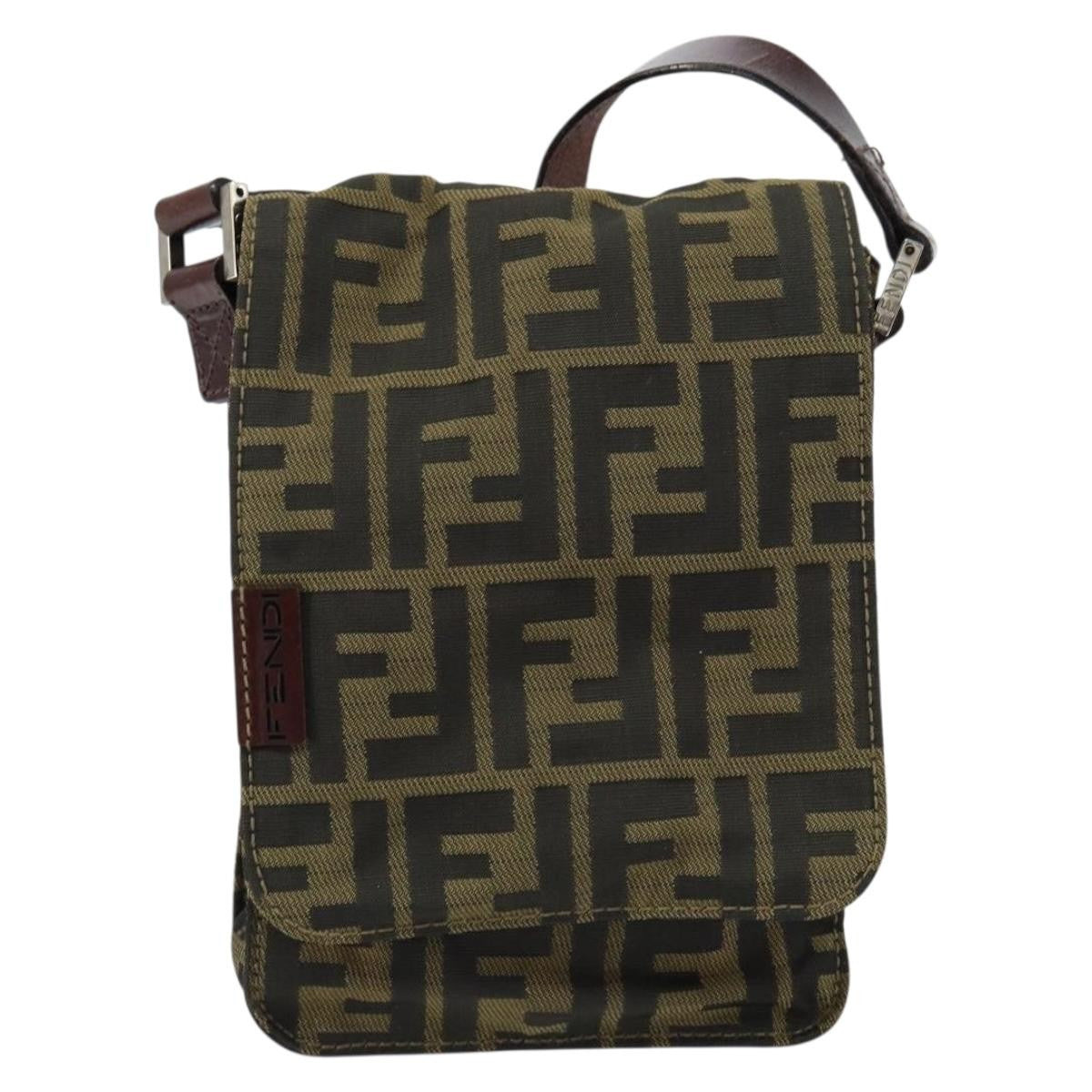 Fendi Flat Messenger Bag Zucca Canvas, BROWN, CANVAS, Shoulder bag