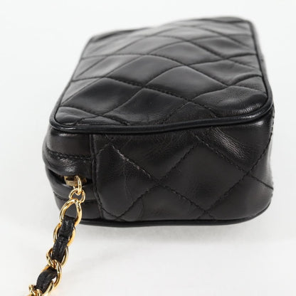 Chanel Vintage Diamond CC Camera Bag Quilted Lambskin, Black, Leather, Clutch