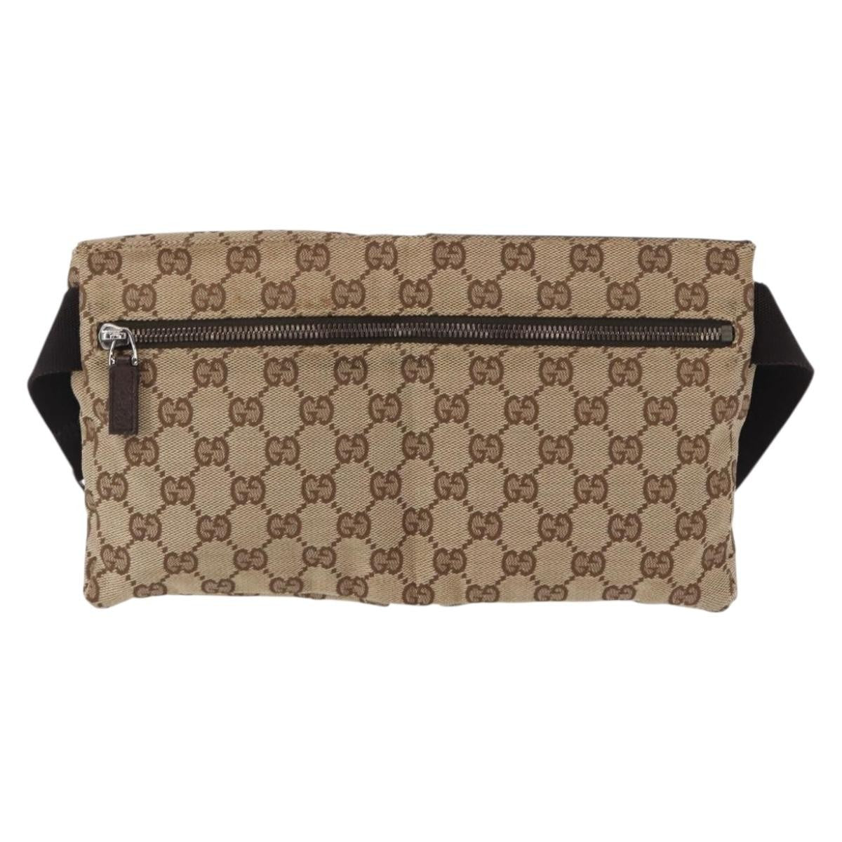 Gucci Vintage Double Belt Bag GG Canvas with Leather, BEIGE, CANVAS, Shoulder bag