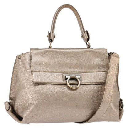 Salvatore Ferragamo Sofia Satchel Leather, BEIGE, LEATHER, Handbag