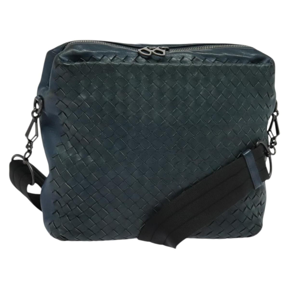 Bottega Veneta Flat Messenger Bag Intrecciato Nappa, BLUE, LEATHER, Shoulder bag