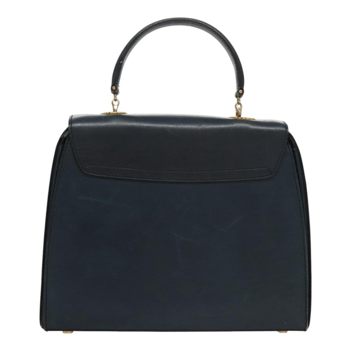 Celine Circle Logo Handbag Leather, NAVY, LEATHER, Handbag