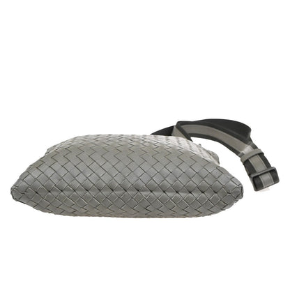 Bottega Veneta Flat Messenger Bag Intrecciato Nappa, GRAY, LEATHER, Shoulder bag
