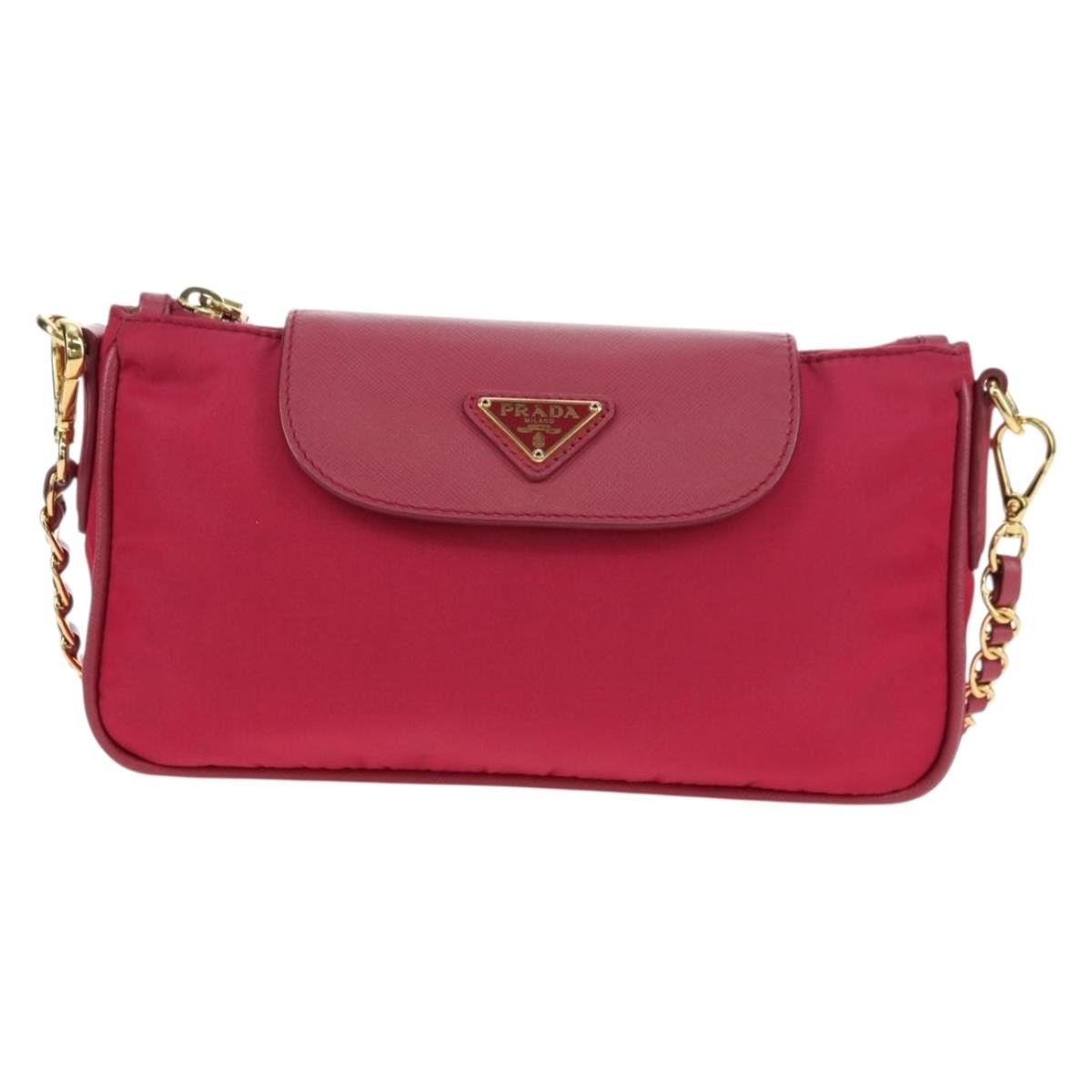 Prada Chain Crossbody Bag Tessuto and Saffiano Leather, Pink, Nylon, Shoulder Bag