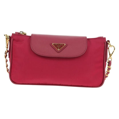 Prada Chain Crossbody Bag Tessuto and Saffiano Leather, Pink, Nylon, Shoulder Bag