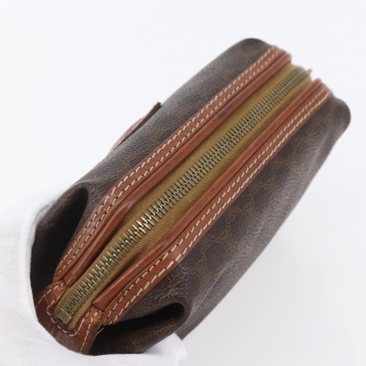 Celine Macadam Pochette Canvas and Leather, BROWN, CANVAS, Clutche & pouche