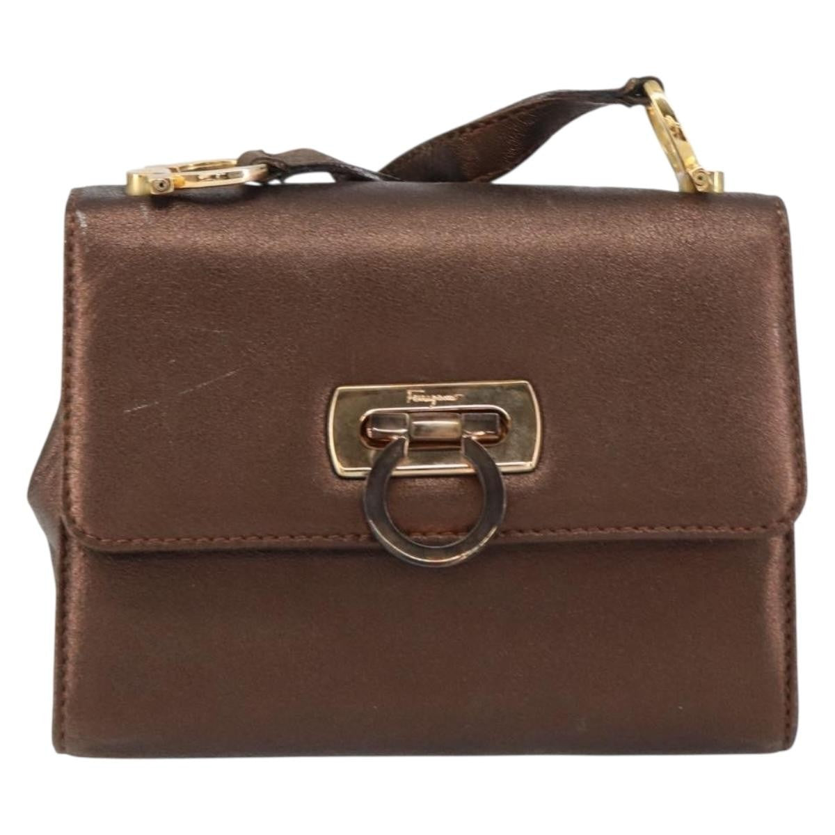 Salvatore Ferragamo Gancini Shoulder Bag Leather, GOLD, LEATHER, Shoulder bag