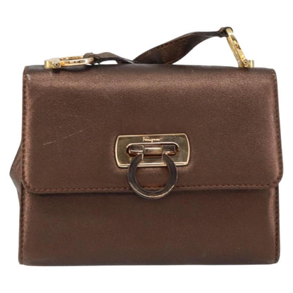 Salvatore Ferragamo Gancini Shoulder Bag Leather, GOLD, LEATHER, Shoulder bag