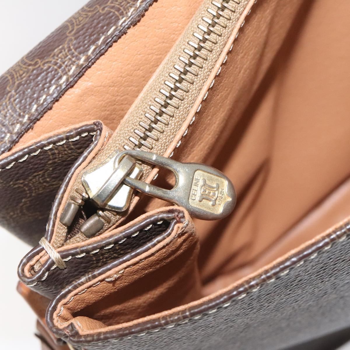 Celine Vintage Macadam Circle Logo Shoulder Bag Canvas and Leather, Brown, Canvas, Shoulder Bag