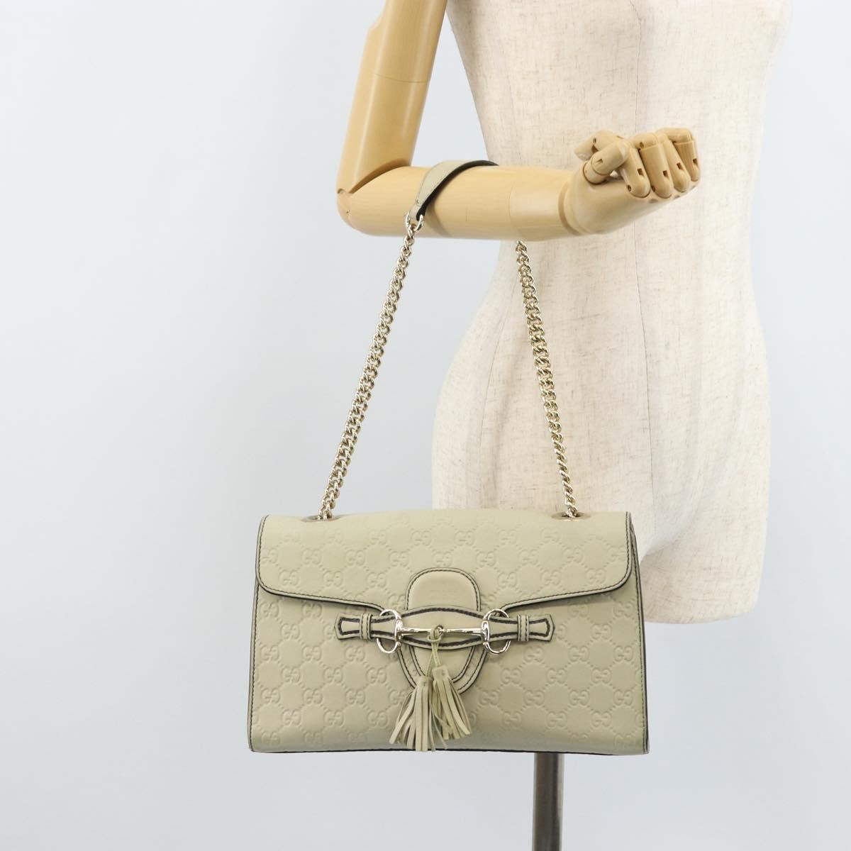Gucci Emily Chain Flap Bag Guccissima Leather, Beige, Leather, Shoulder Bag