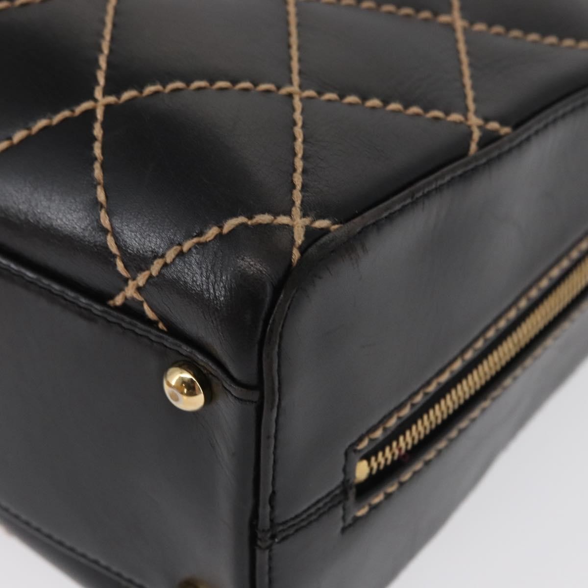 Chanel Surpique Boston Bag Quilted Leather, BLACK, LEATHER, Travel bag