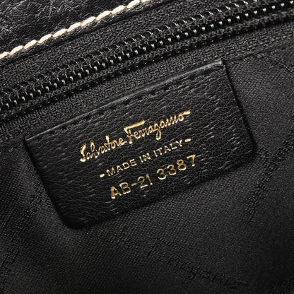 Salvatore Ferragamo Gancini handbag Leather, BLACK, LEATHER, Handbag
