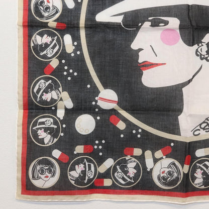 Chanel Scrunchie and Square Scarf Hair Tie Set Printed Silk, BLACK, COTTON, Scarve & shawl