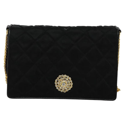 Chanel Chain Shoulder Bag Silk, BLACK, SATIN, Shoulder bag