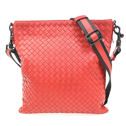 Bottega Veneta Flat Messenger Bag Intrecciato Nappa, Red, Leather, Shoulder Bag