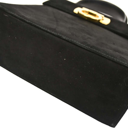 Salvatore Ferragamo Gancini Convertible Top Handle Bag Suede, BLACK, SUEDE, Handbag