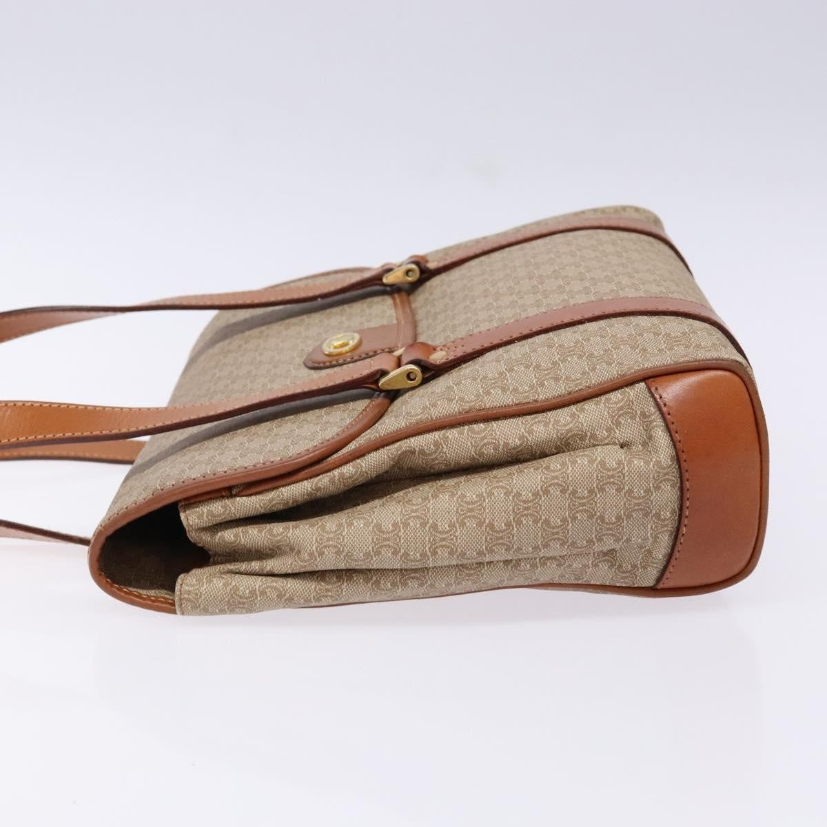 Celine Vintage Macadam Shoulder Bag Canvas and Leather, BEIGE, CANVAS, Shoulder bag