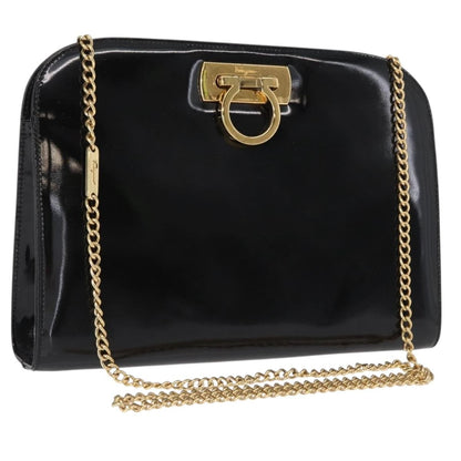 Salvatore Ferragamo Vintage Gancini Chain Shoulder Bag Patent Leather, BLACK, PATENT_LEATHER, Shoulder bag