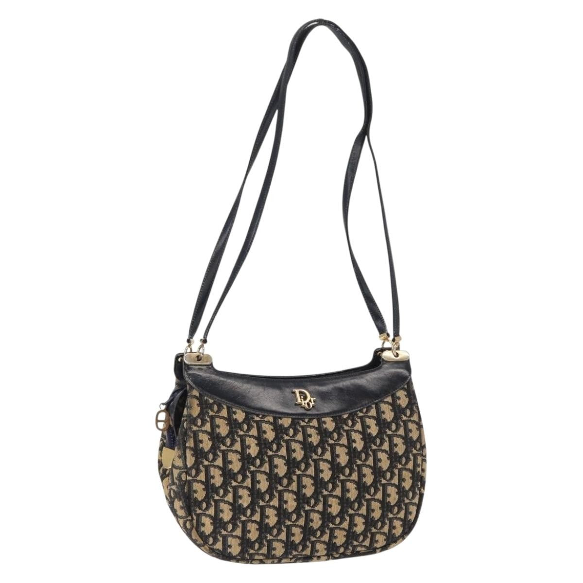 Christian Dior Vintage Trotter Shoulder Bag Canvas, NAVY, CANVAS, Shoulder bag