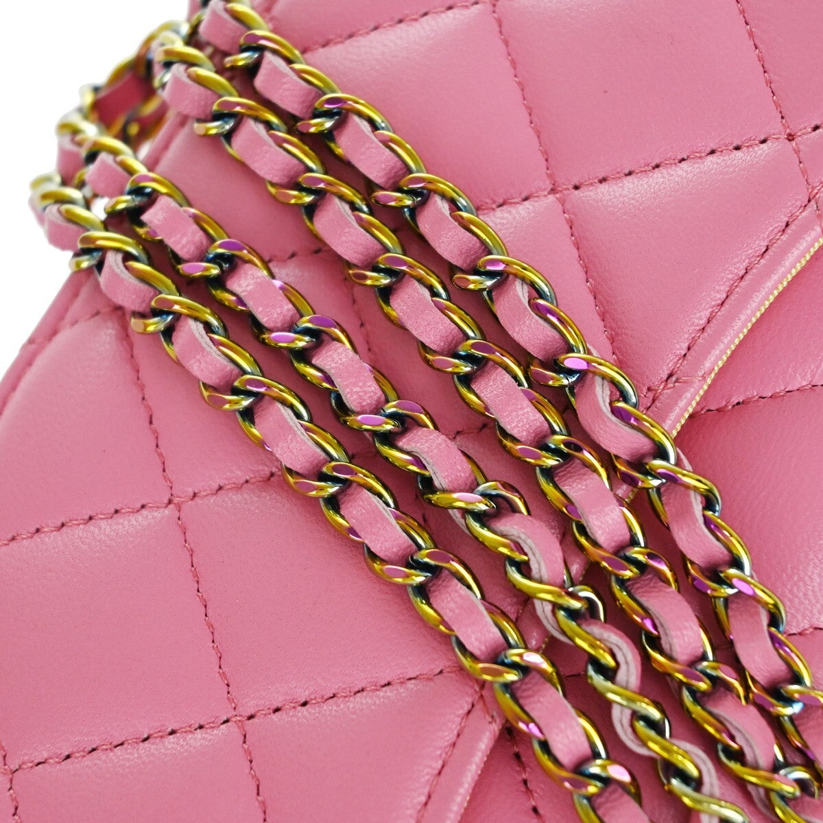 Chanel Classic Sunglasses Case with Chain Quilted Lambskin with Rainbow Hardware, PINK, LEATHER, Shoulder bag
