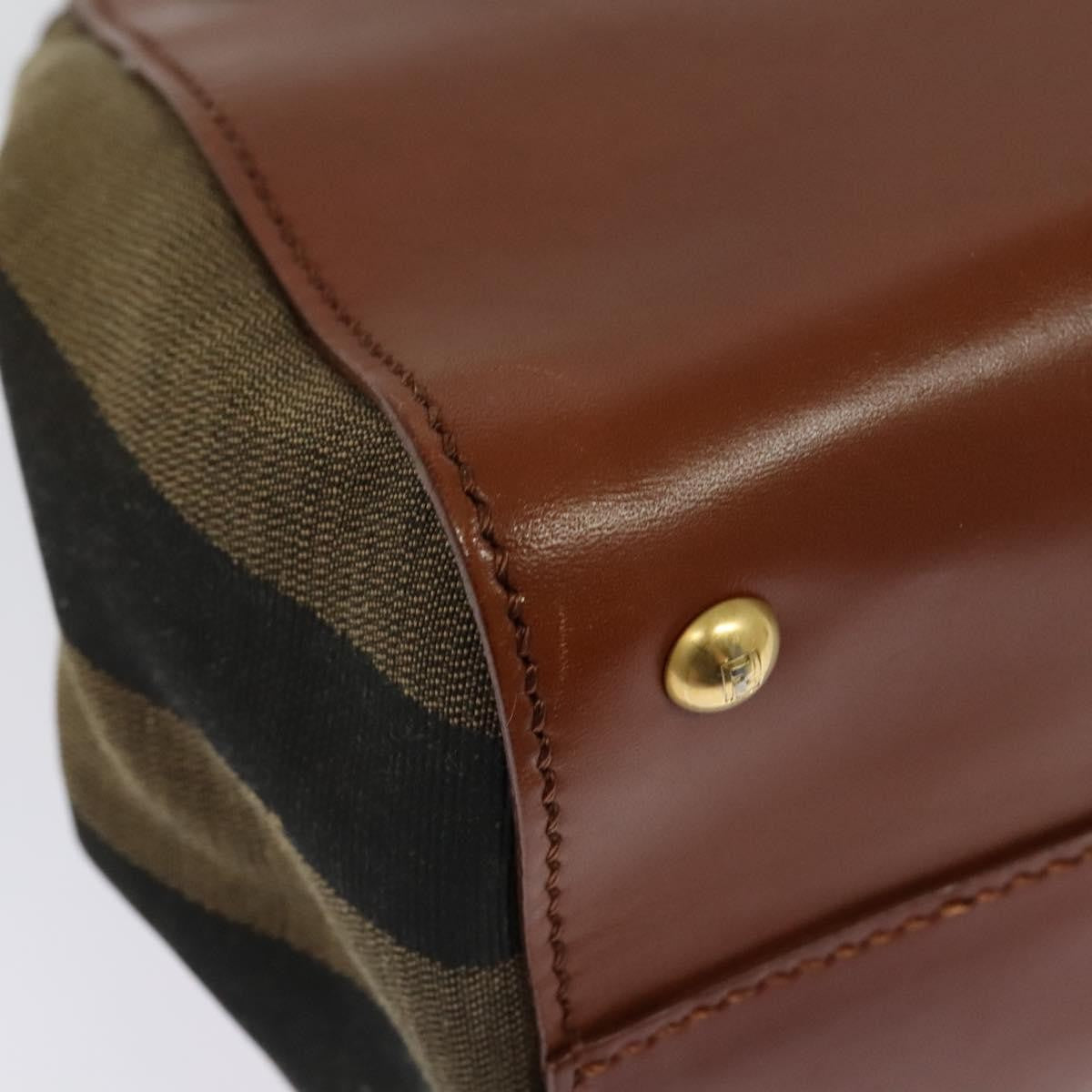 Fendi Silvana Bag Leather with Pequin Canvas, BROWN, LEATHER, Shoulder bag