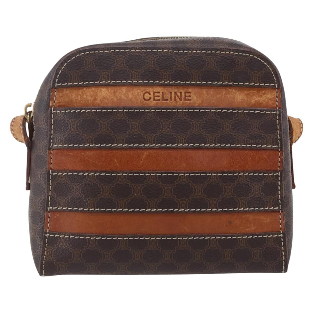 Celine Vintage Macadam Shoulder Bag Canvas and Leather, BROWN, CANVAS, Shoulder bag
