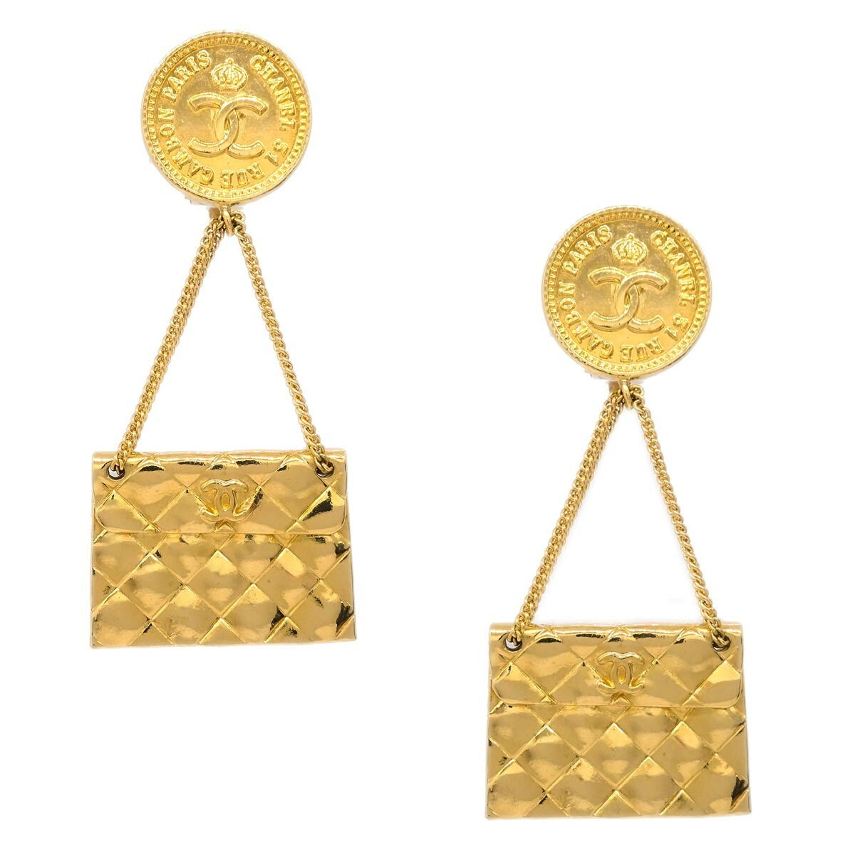 Chanel 31 Rue Cambon Flap Bag Clip-On Earrings Metal, GOLD, GOLD_PLATED, Earrings