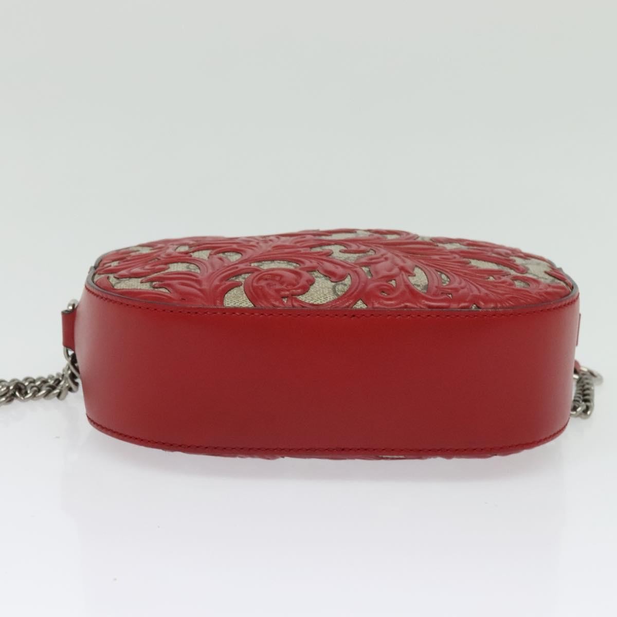 Gucci Chain Crossbody Bag Arabesque GG Coated Canvas with Leather, RED, LEATHER, Shoulder bag