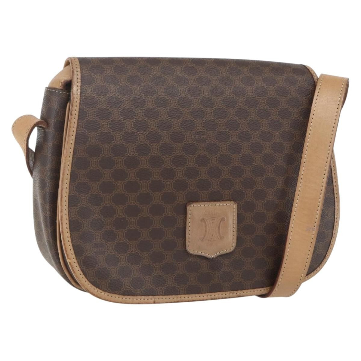 Celine Vintage Macadam Shoulder Bag Canvas and Leather, BROWN, CANVAS, Shoulder bag