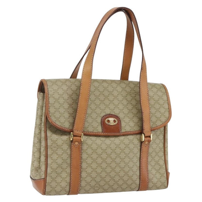 Celine Vintage Macadam Handbag Canvas and Leather, BEIGE, CANVAS, Handbag