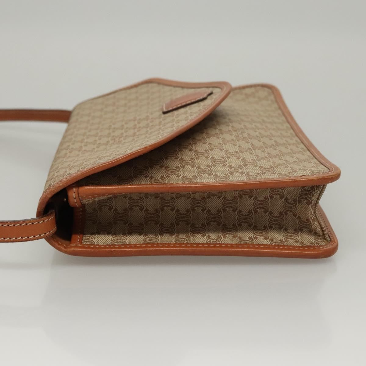 Celine Vintage Macadam Shoulder Bag Canvas and Leather, Beige, Canvas, Shoulder Bag