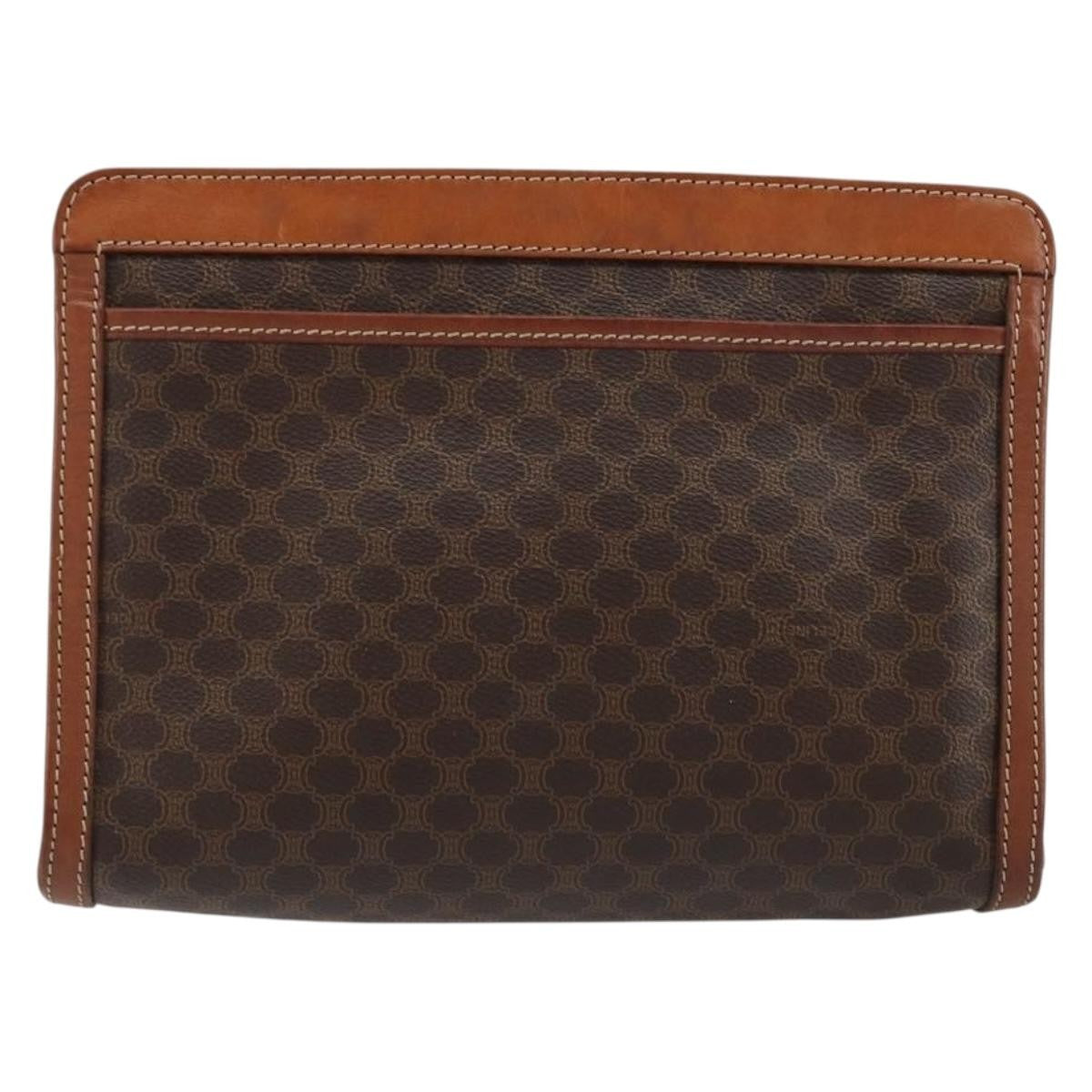 Celine Logo Triomphe Pouch Canvas and leather, Brown, Canvas, Clutch