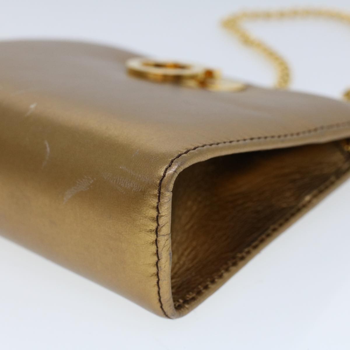 Salvatore Ferragamo Vintage Gancini Chain Shoulder Bag Leather, GOLD, LEATHER, Shoulder bag