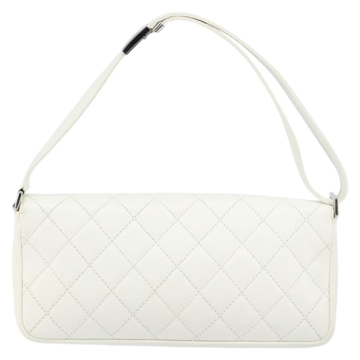 Chanel Vintage Timeless CC Adjustable Shoulder Bag Quilted Calfskin, White, Leather, Shoulder Bag
