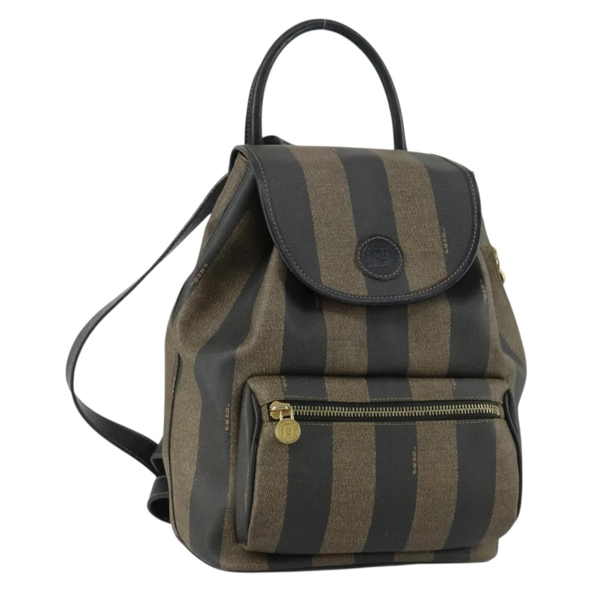 Fendi Pequin Front Pocket Backpack Coated Canvas, BROWN, PVC, Backpack