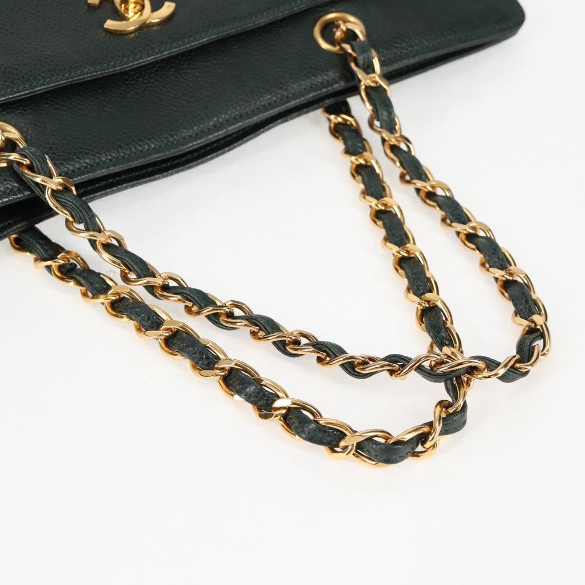 Chanel Vintage CC Lock Pocket Chain Tote Caviar, GREEN, LEATHER, Handbag