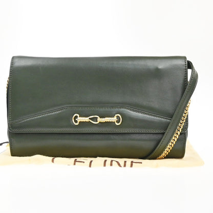 Celine Vintage Shoulder Bag Leather, GREEN, LEATHER, Shoulder bag