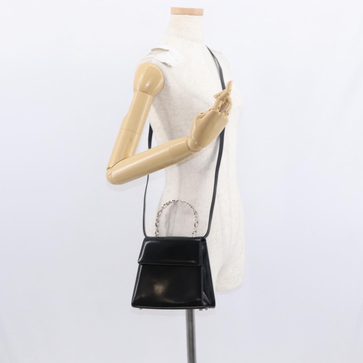 Salvatore Ferragamo Gancini handbag Leather, BLACK, LEATHER, Handbag