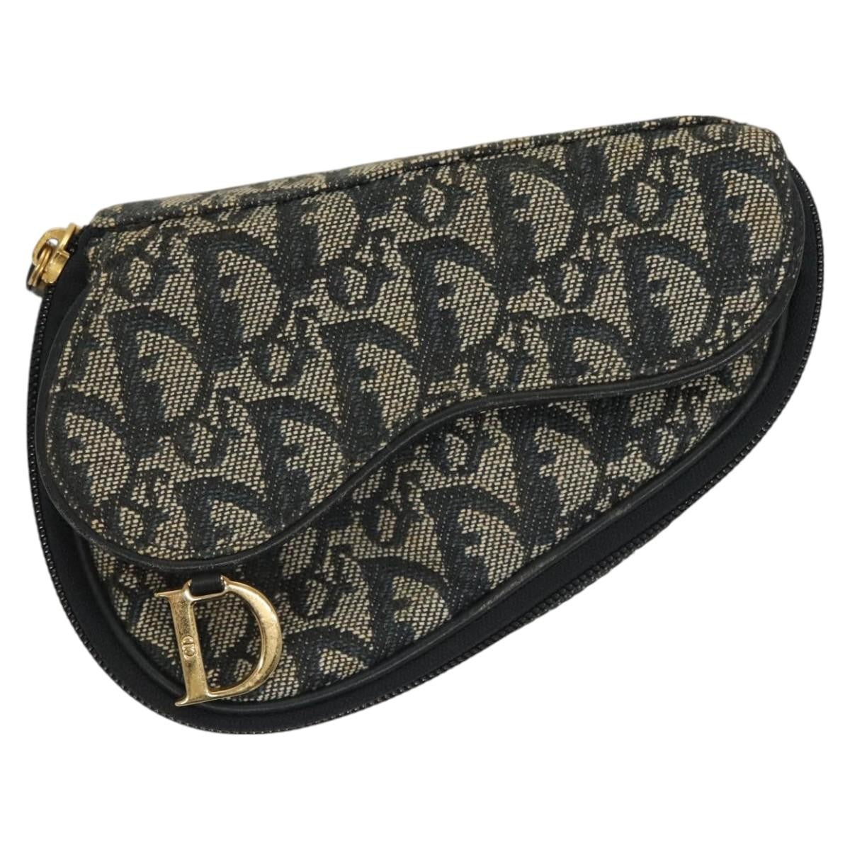 Christian Dior Saddle Zip Pouch Diorissimo Canvas, NAVY, CANVAS, Clutche & pouche