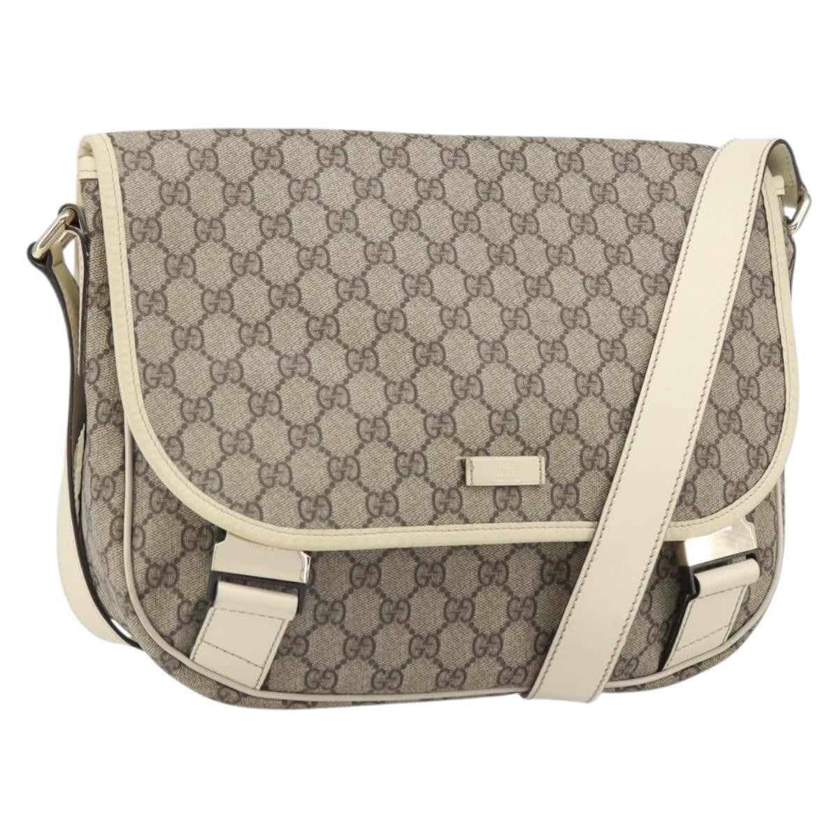 Gucci Double Buckle Flap Messenger Bag GG Coated Canvas with Leather, BEIGE, PVC, Shoulder bag