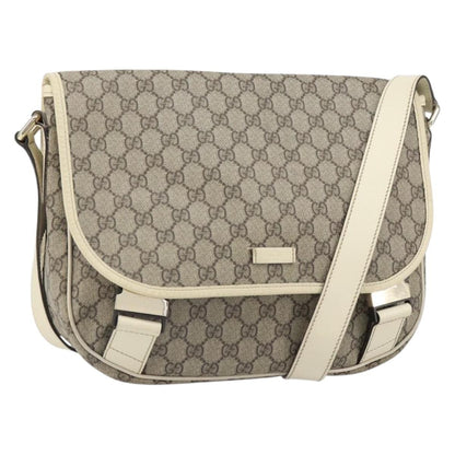 Gucci Double Buckle Flap Messenger Bag GG Coated Canvas with Leather, BEIGE, PVC, Shoulder bag