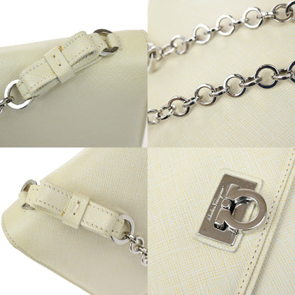 Salvatore Ferragamo Gancini Shoulder Bag Leather, WHITE, LEATHER, Shoulder bag