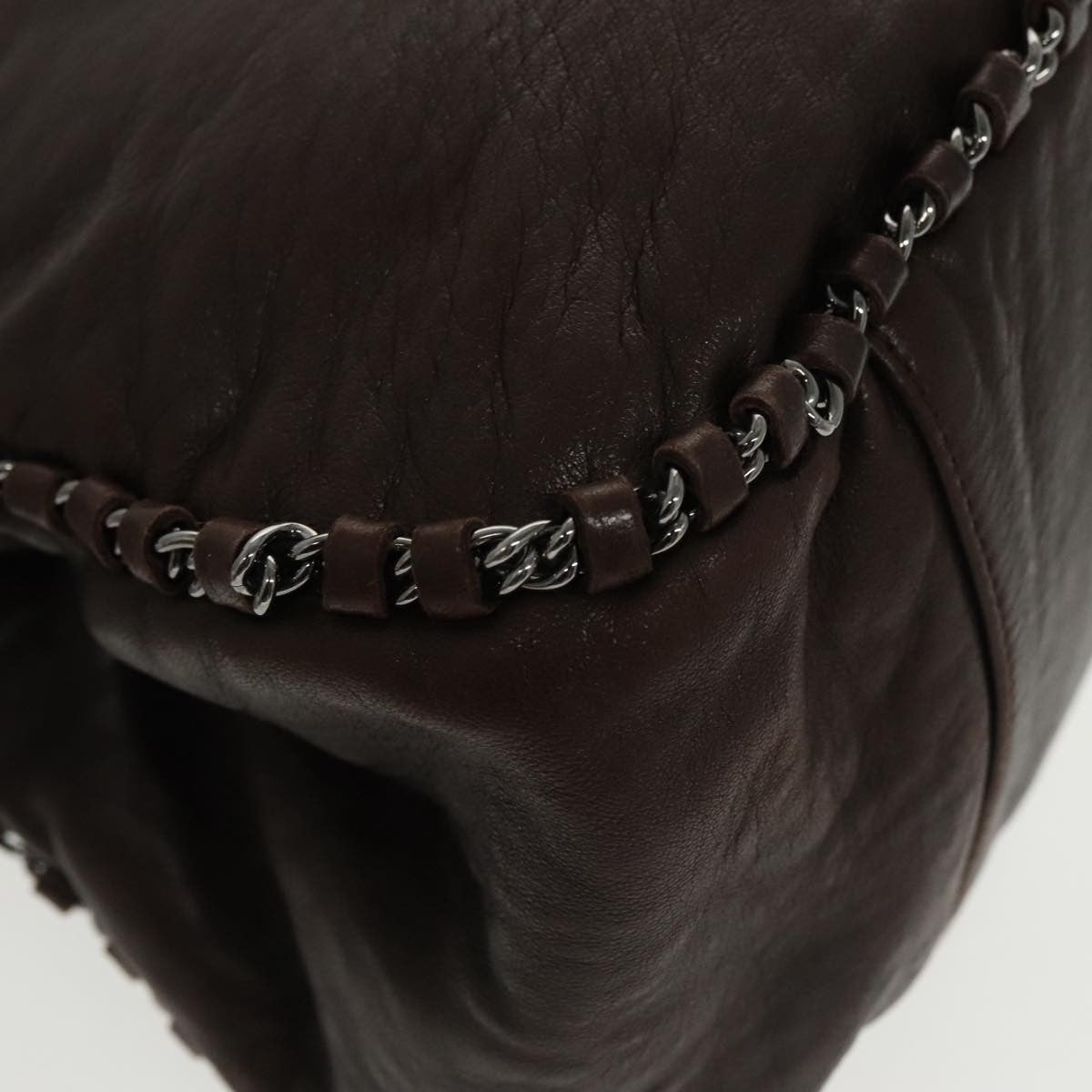 Chanel Vintage Chain Around Shoulder Bag Leather, BROWN, LEATHER, Shoulder bag