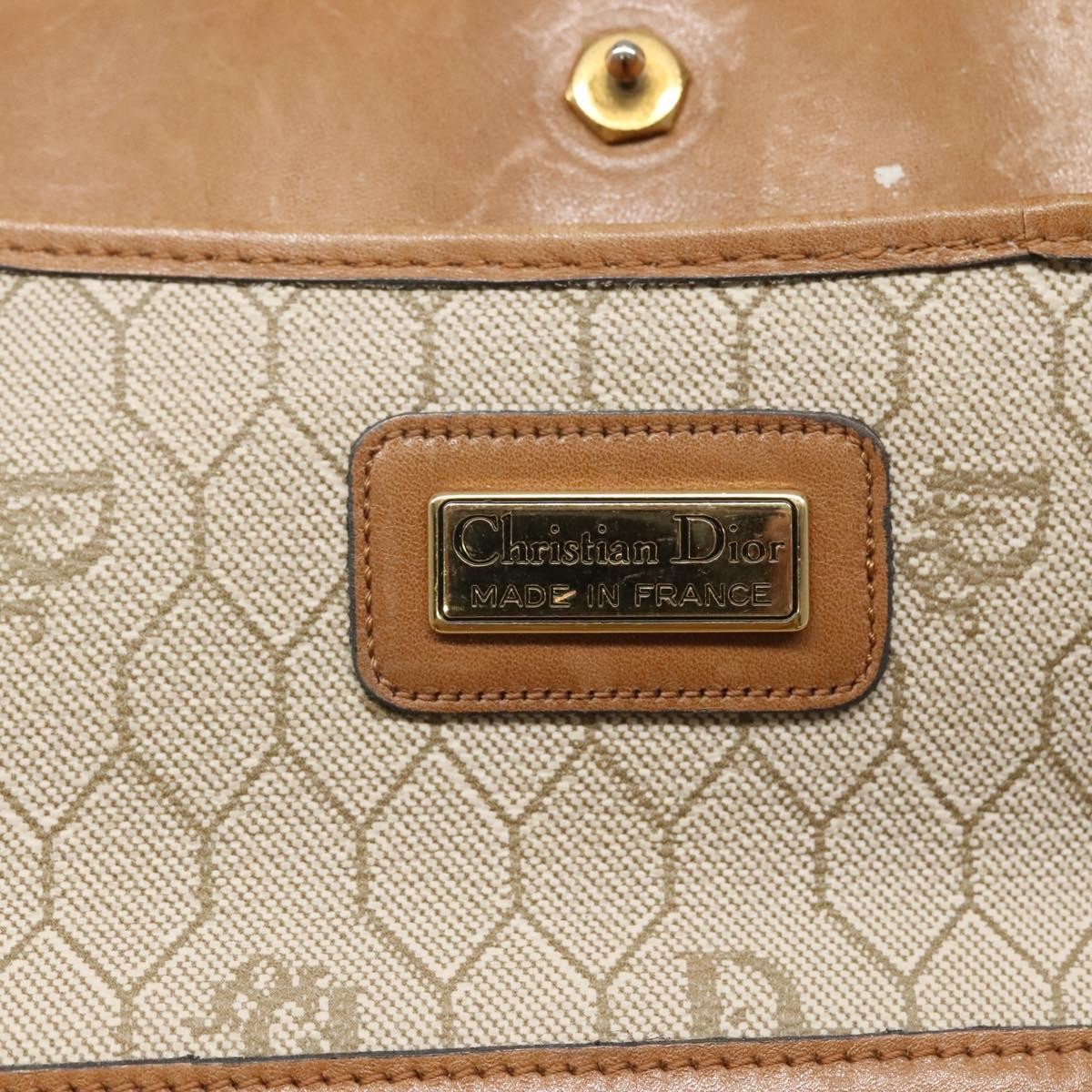 Christian Dior Vintage Honeycomb Zip Pouch Canvas and Leather, BEIGE, CANVAS, Clutche & pouche