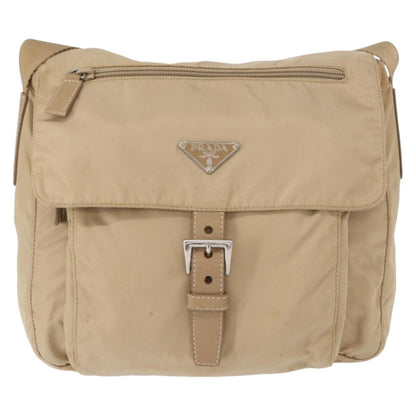 Prada Buckle Messenger Bag Tessuto, Beige, Nylon, Shoulder Bag