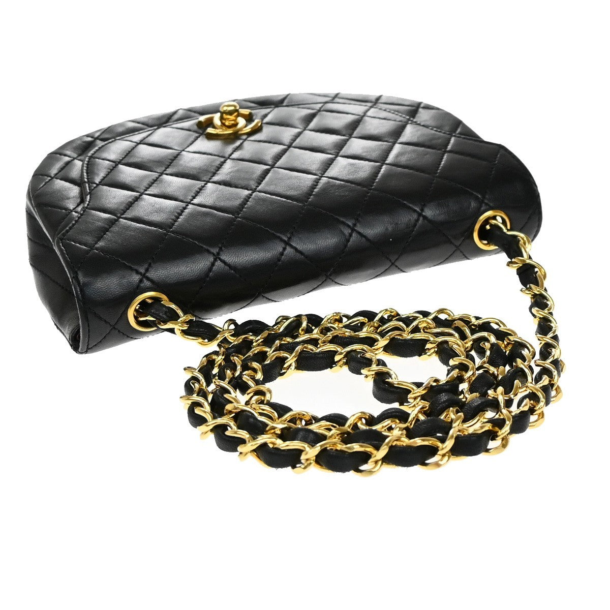 Chanel Vintage Half Moon Flap Bag Quilted lambskin, BLACK, LEATHER, Shoulder bag